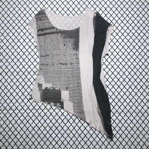 COPY - Express Asymmetrical Skyline Cream & Gray Top